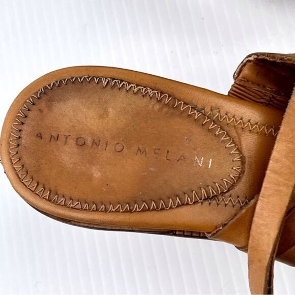 Antonio Melani tan leather block heel sandals buckle 7.5 - Picture 8 of 13